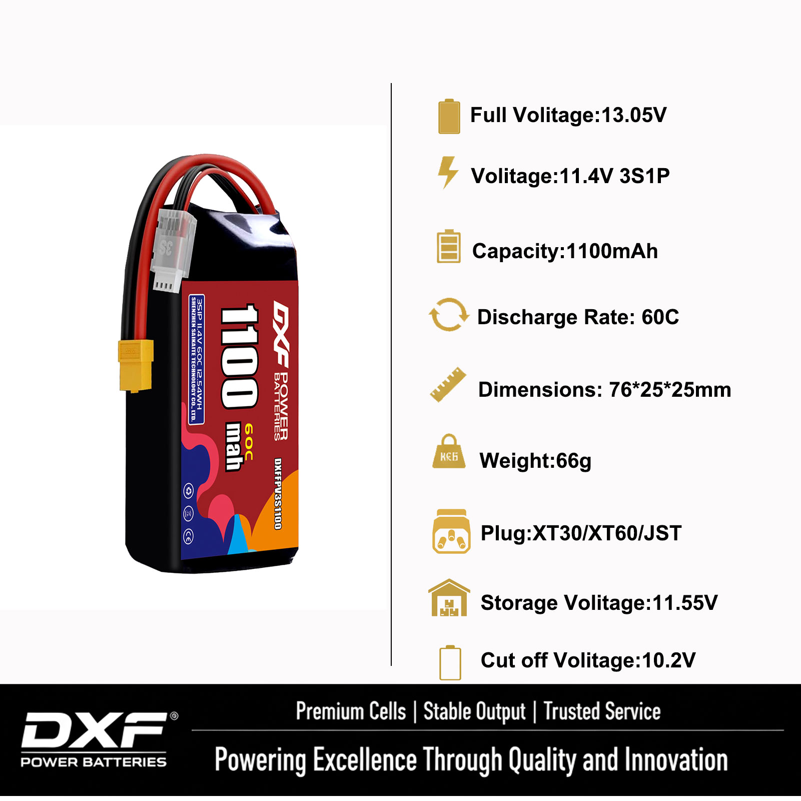 DXF Lipo 3S Battery 11.4V 1700 - Drone Battery 3S recension och pris