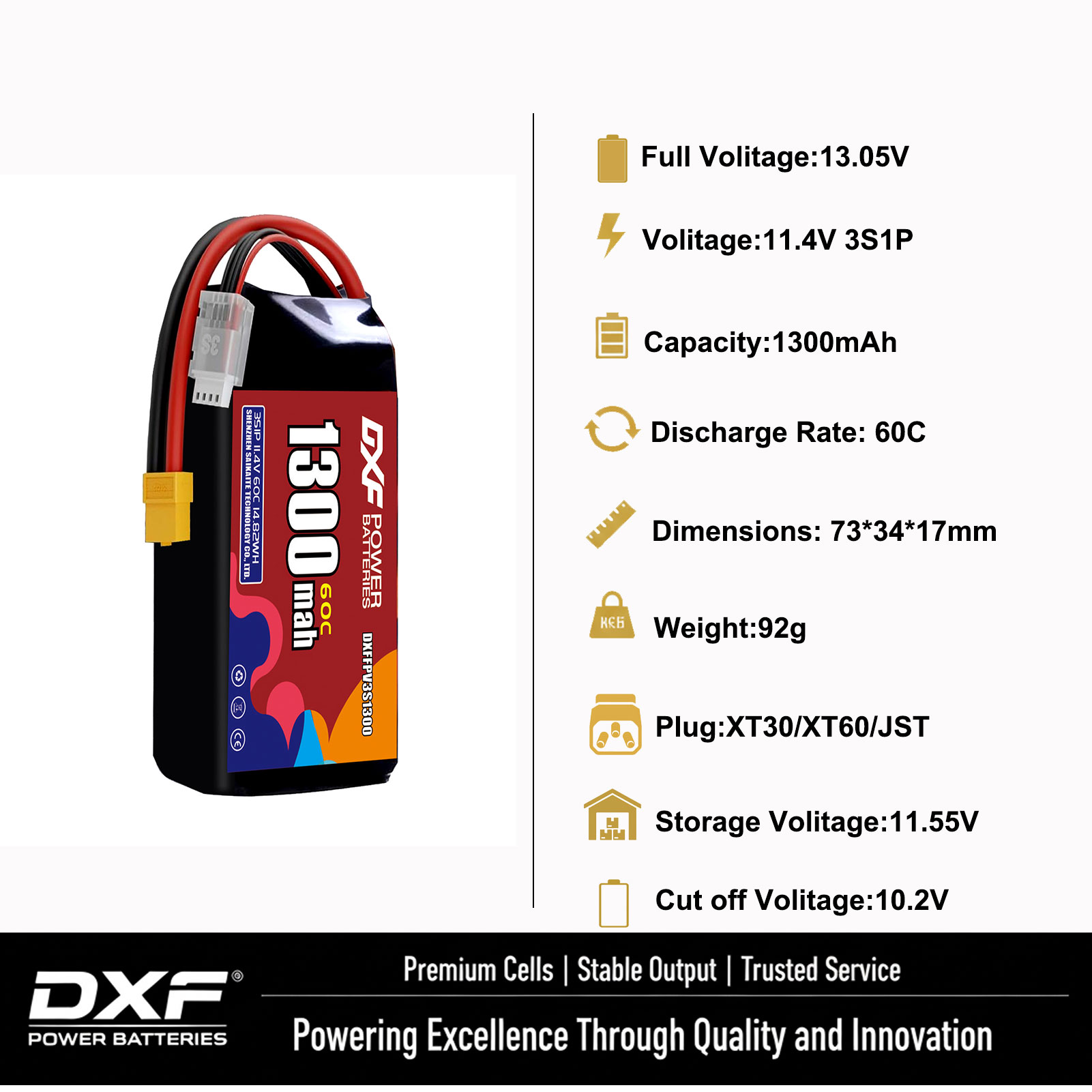 DXF Lipo 3S Battery 11.4V 1700 - Drone Battery 3S recension och pris